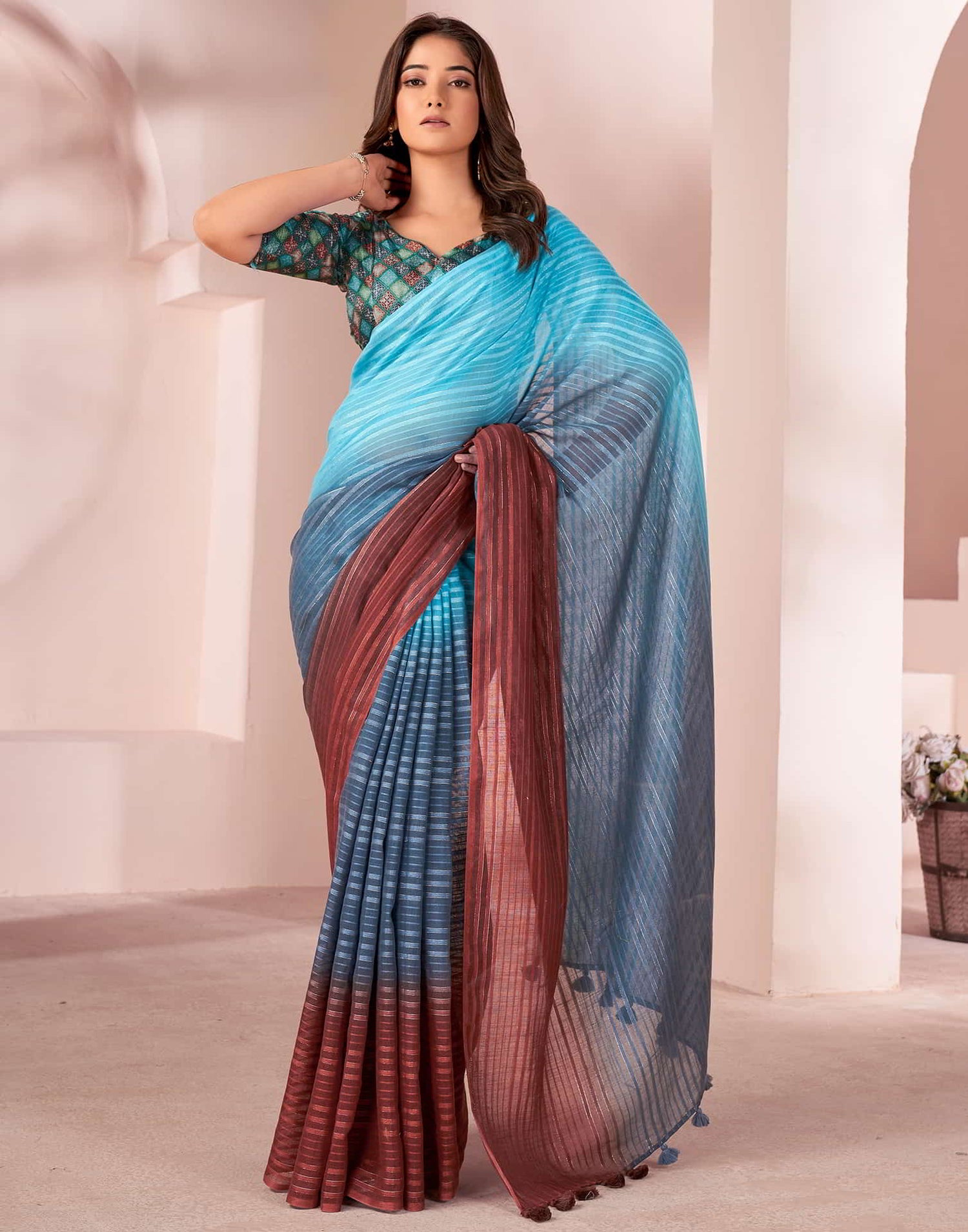 Grey Linen Plain Saree