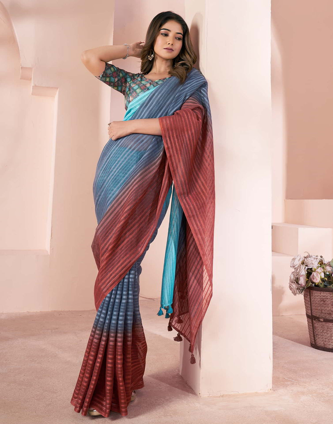 Grey Linen Plain Saree