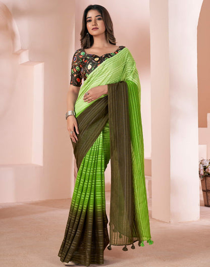 Green Linen Plain Saree