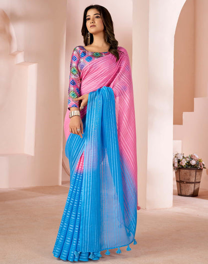 Pink Linen Plain Saree