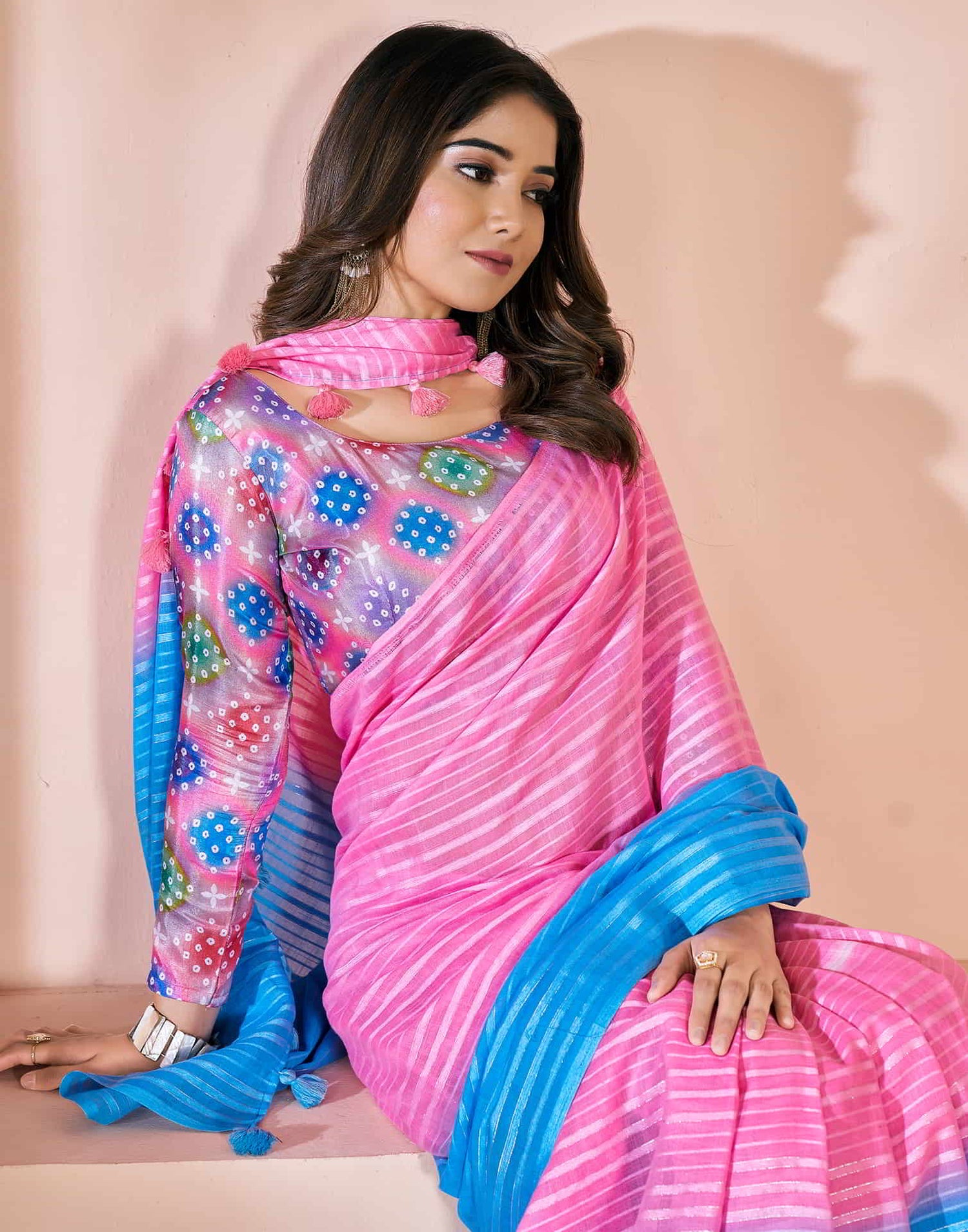 Pink Linen Plain Saree