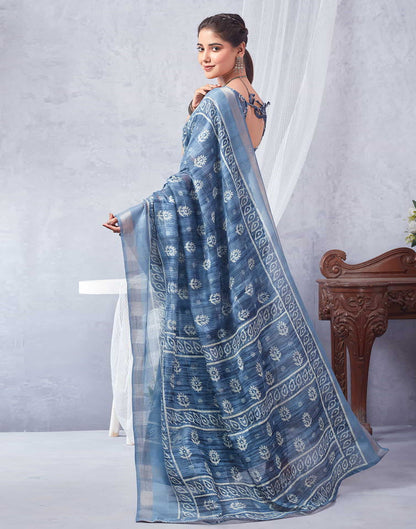 Blue Printed Cotton Saree