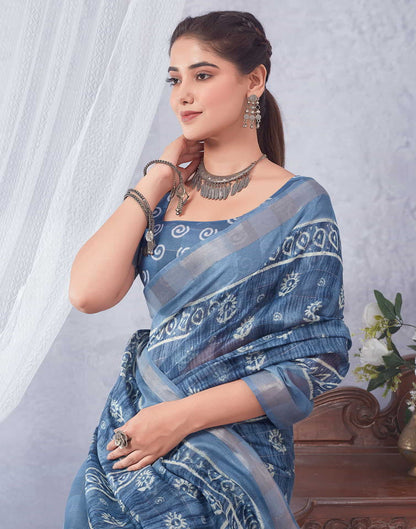 Blue Printed Cotton Saree