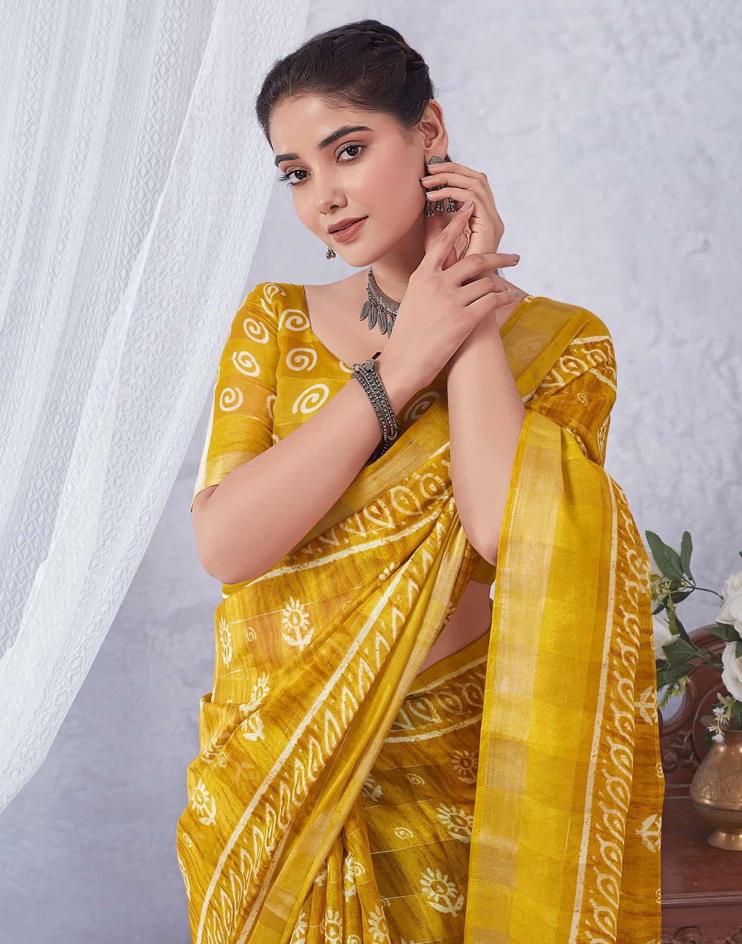 Yellow Printed Cotton Saree