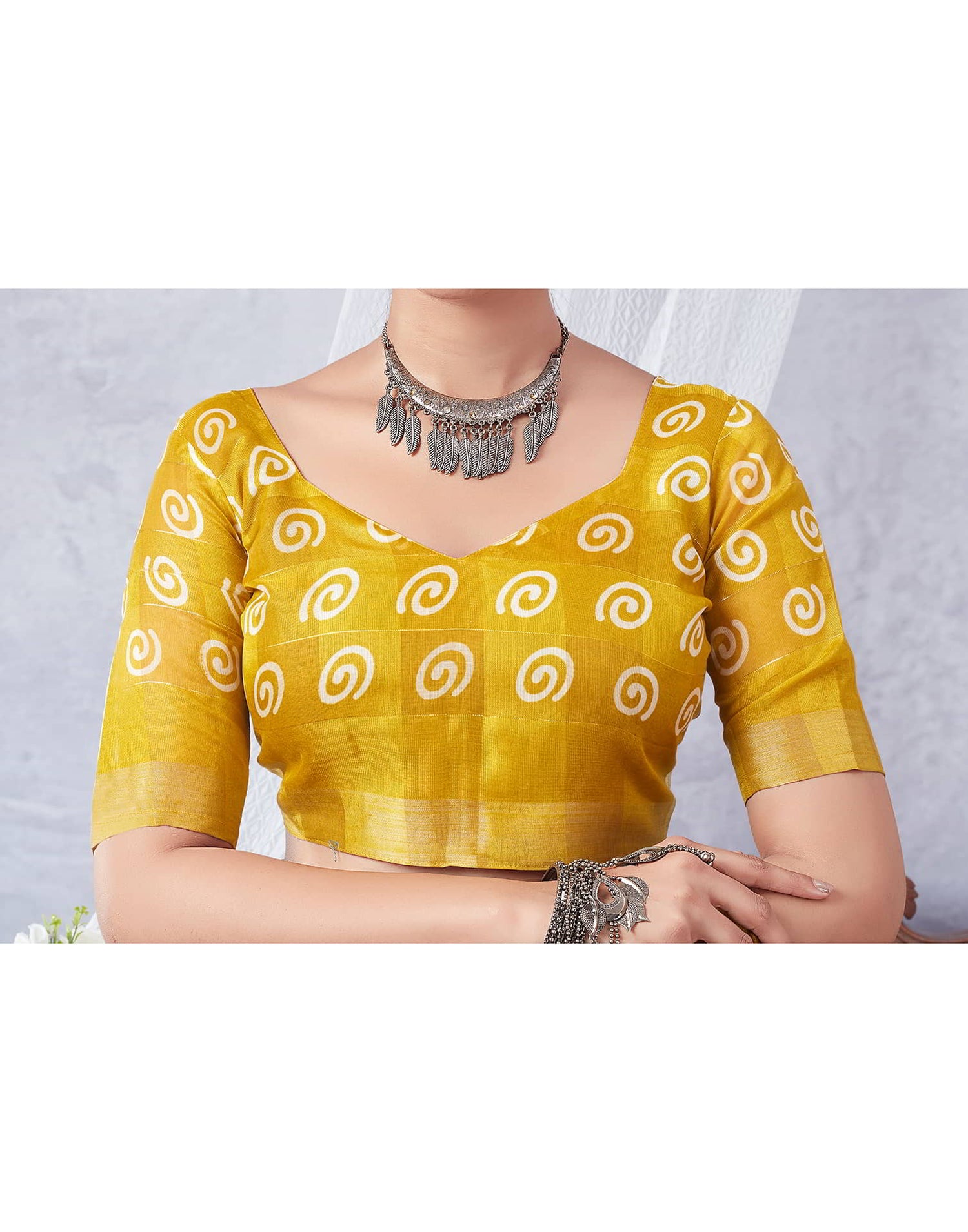 Yellow Printed Cotton Saree