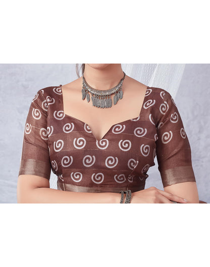 Brown Printed Cotton Saree