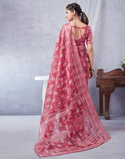 Pink Printed Cotton Saree