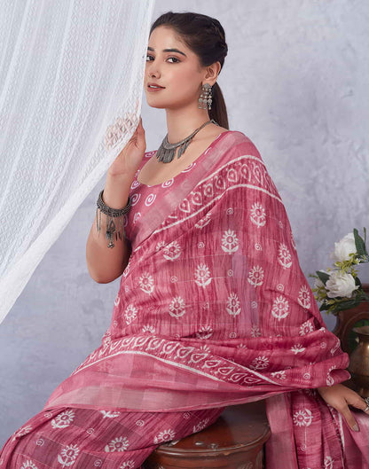 Pink Printed Cotton Saree