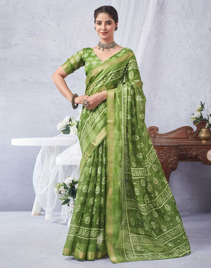 Green Printed Cotton Saree