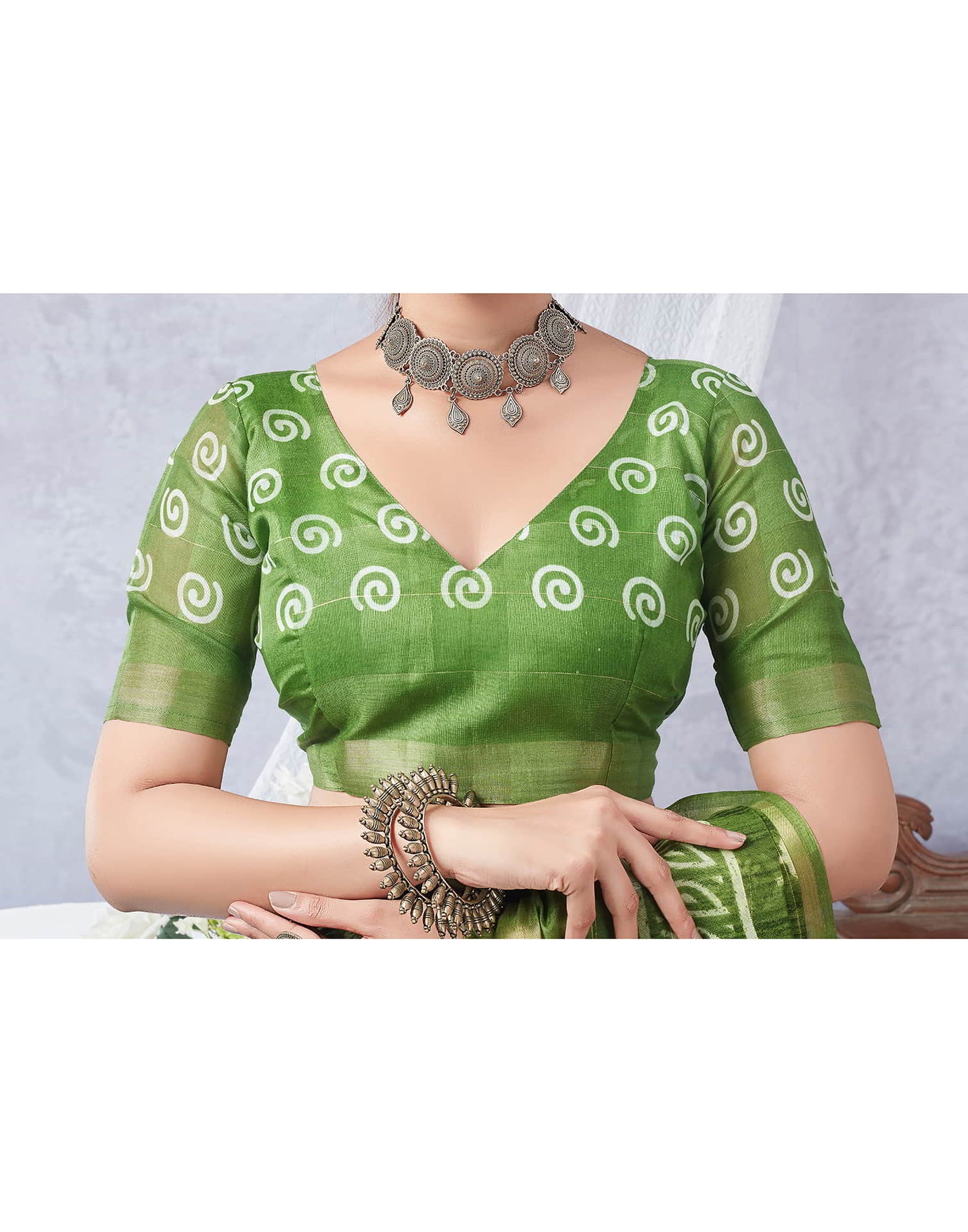 Green Printed Cotton Saree