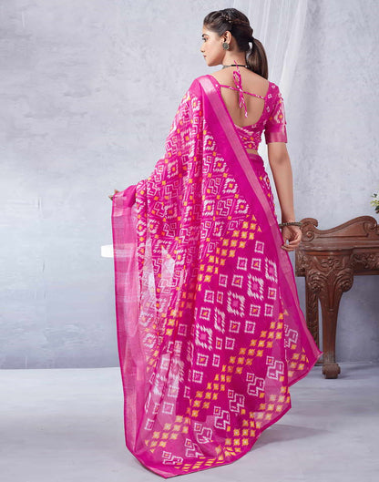 Pink Printed Cotton Geometric Saree