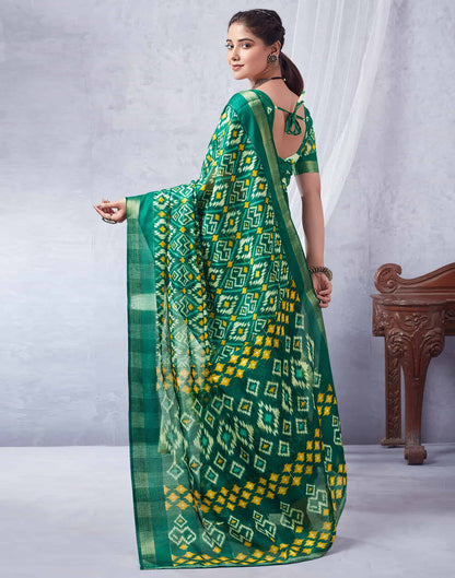 Green Printed Cotton Geometric Saree