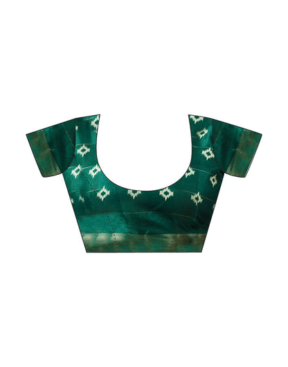 Green Printed Cotton Geometric Saree