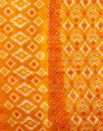 Yellow Printed Cotton Geometric Saree