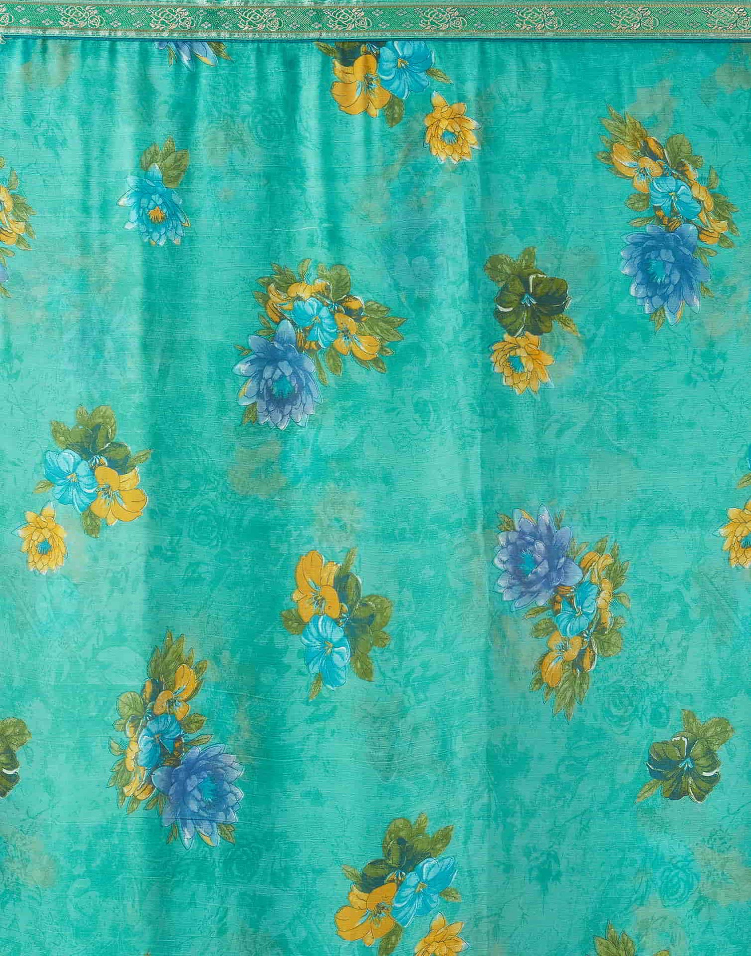 Turquoise Printed Chiffon Saree