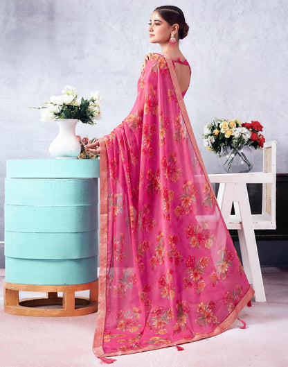 Pink Printed Chiffon Saree