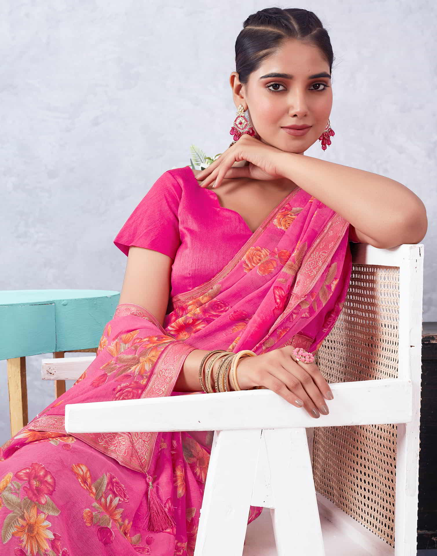 Pink Printed Chiffon Saree