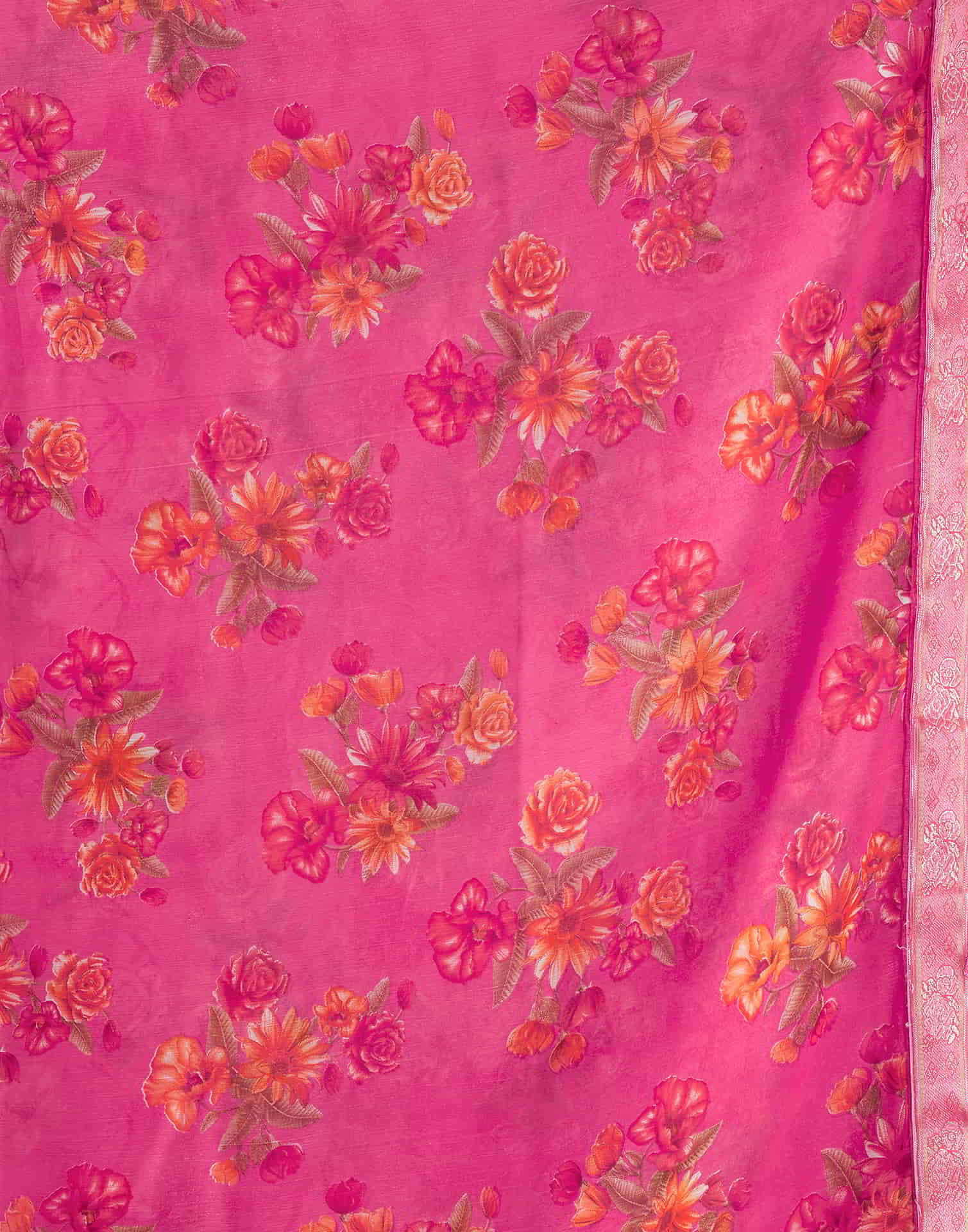 Pink Printed Chiffon Saree