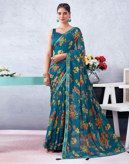 Green Printed Chiffon Saree