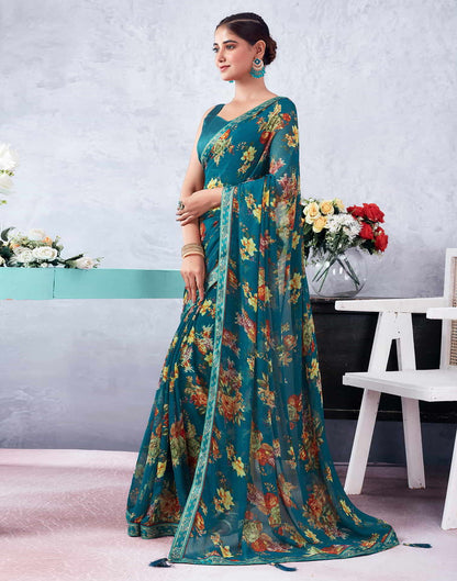 Green Printed Chiffon Saree