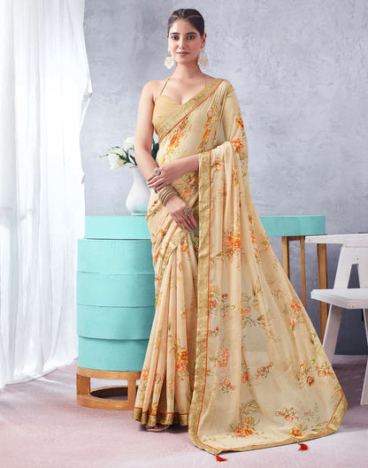 Beige Printed Chiffon Saree