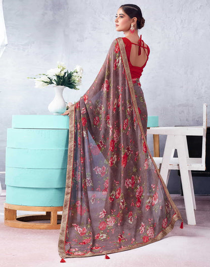 Mauve Printed Chiffon Saree