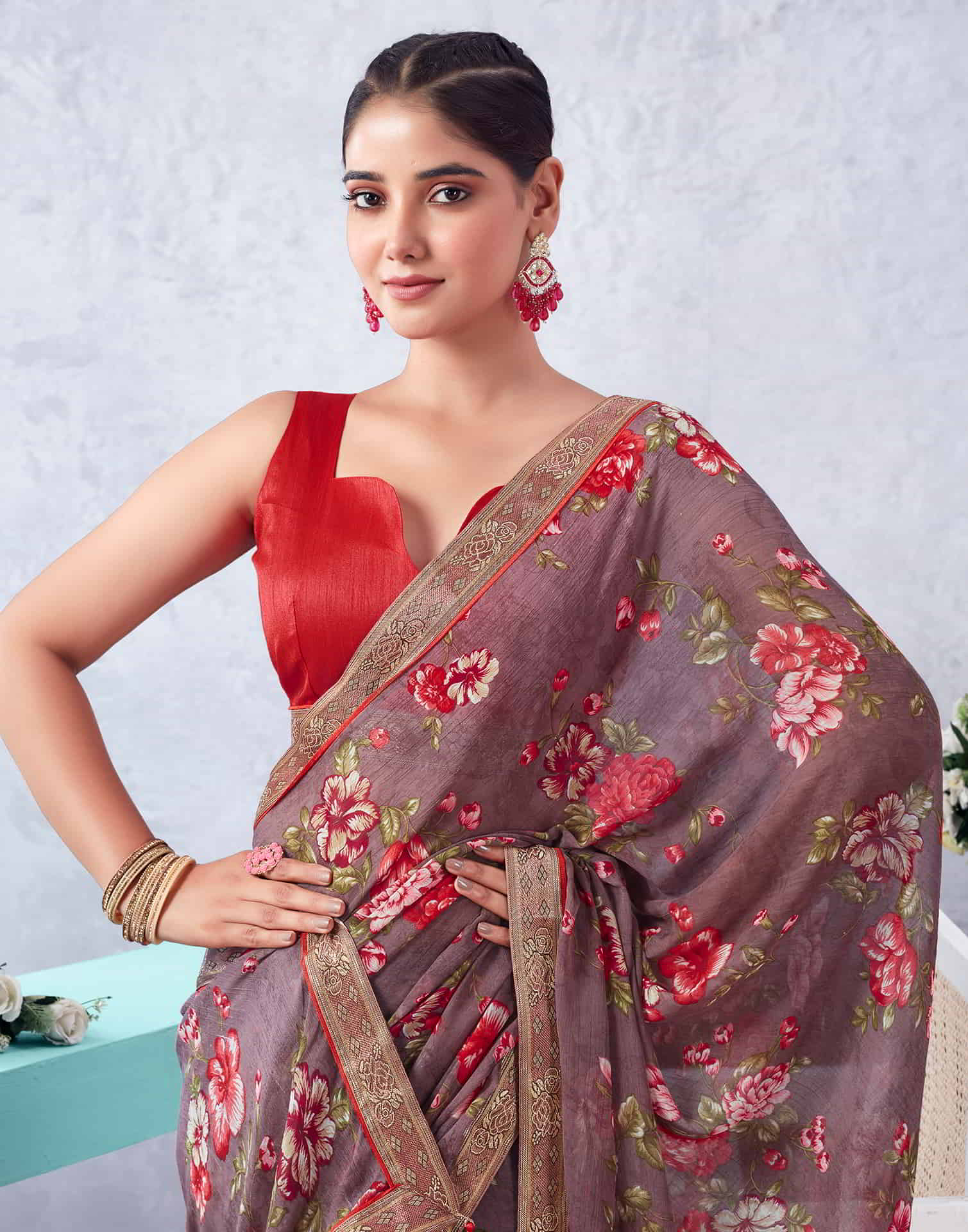 Mauve Printed Chiffon Saree