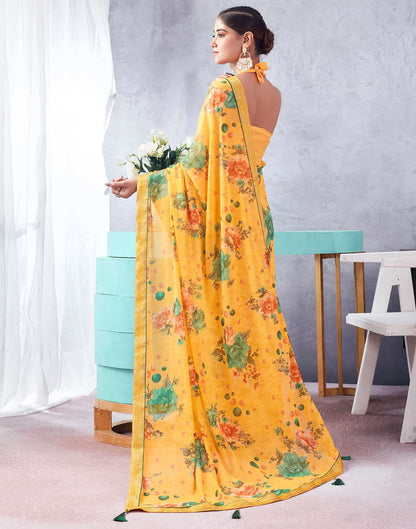 Yellow Printed Chiffon Saree