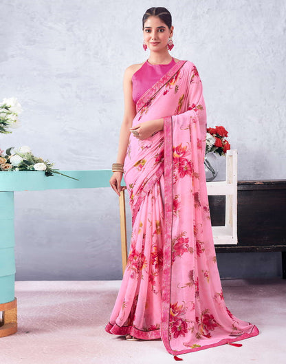 Pink Printed Chiffon Saree