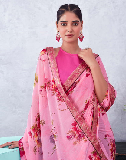 Pink Printed Chiffon Saree