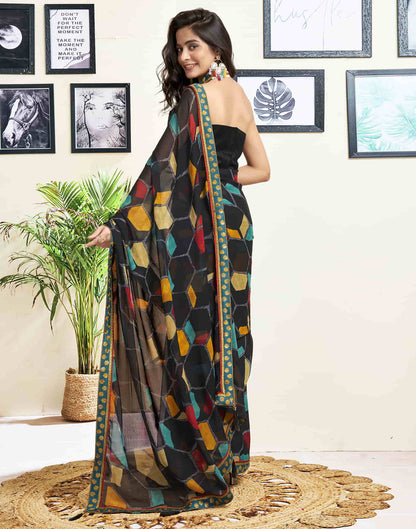 Black Printed Chiffon Saree