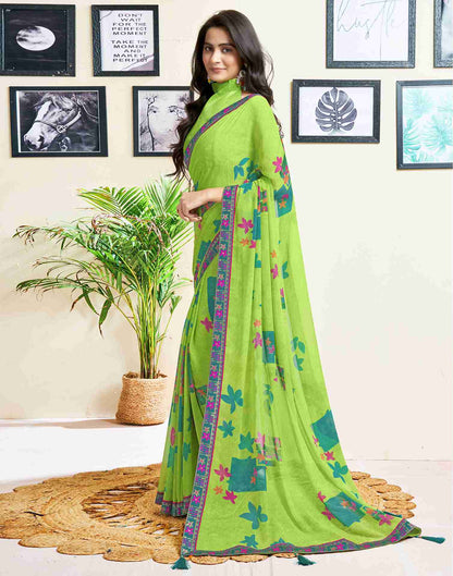 Green Chiffon Geometric Printed Saree