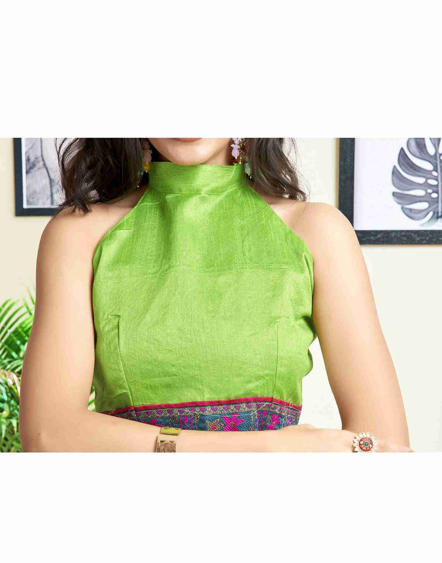 Green Chiffon Geometric Printed Saree