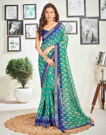 Teal Green Georgette Geometric Printed Saree