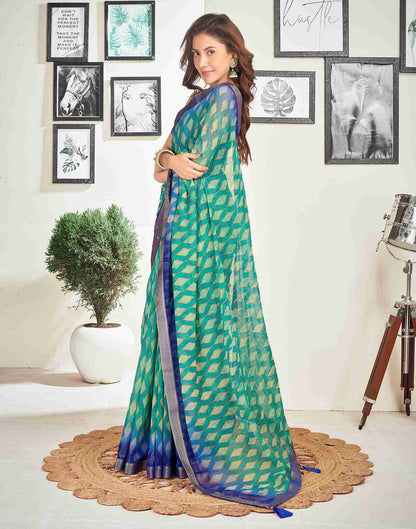 Teal Green Georgette Geometric Printed Saree