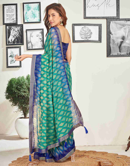 Teal Green Georgette Geometric Printed Saree