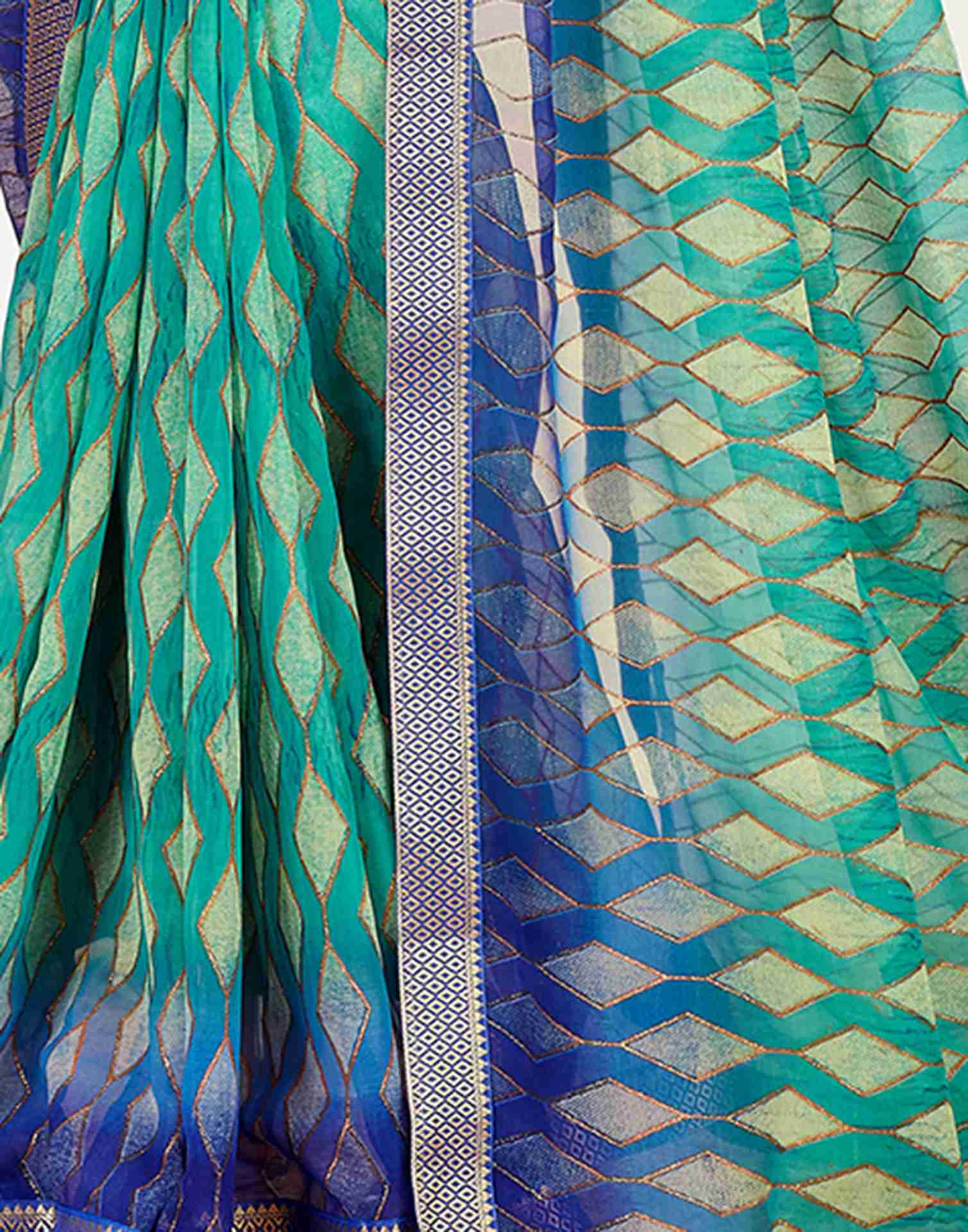 Teal Green Georgette Geometric Printed Saree