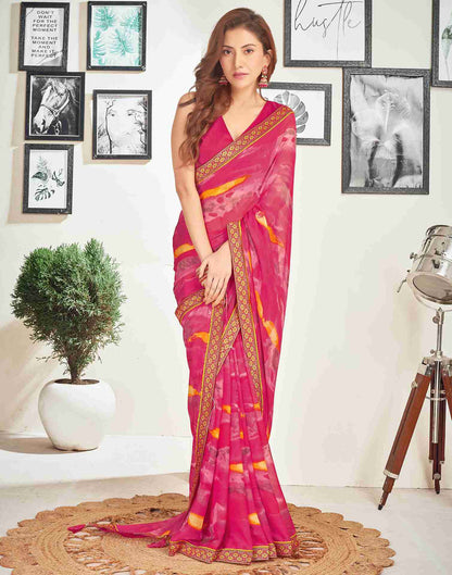 Rani Pink Chiffon Printed Saree