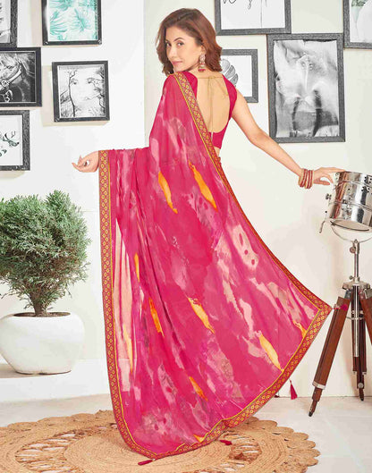 Rani Pink Chiffon Printed Saree