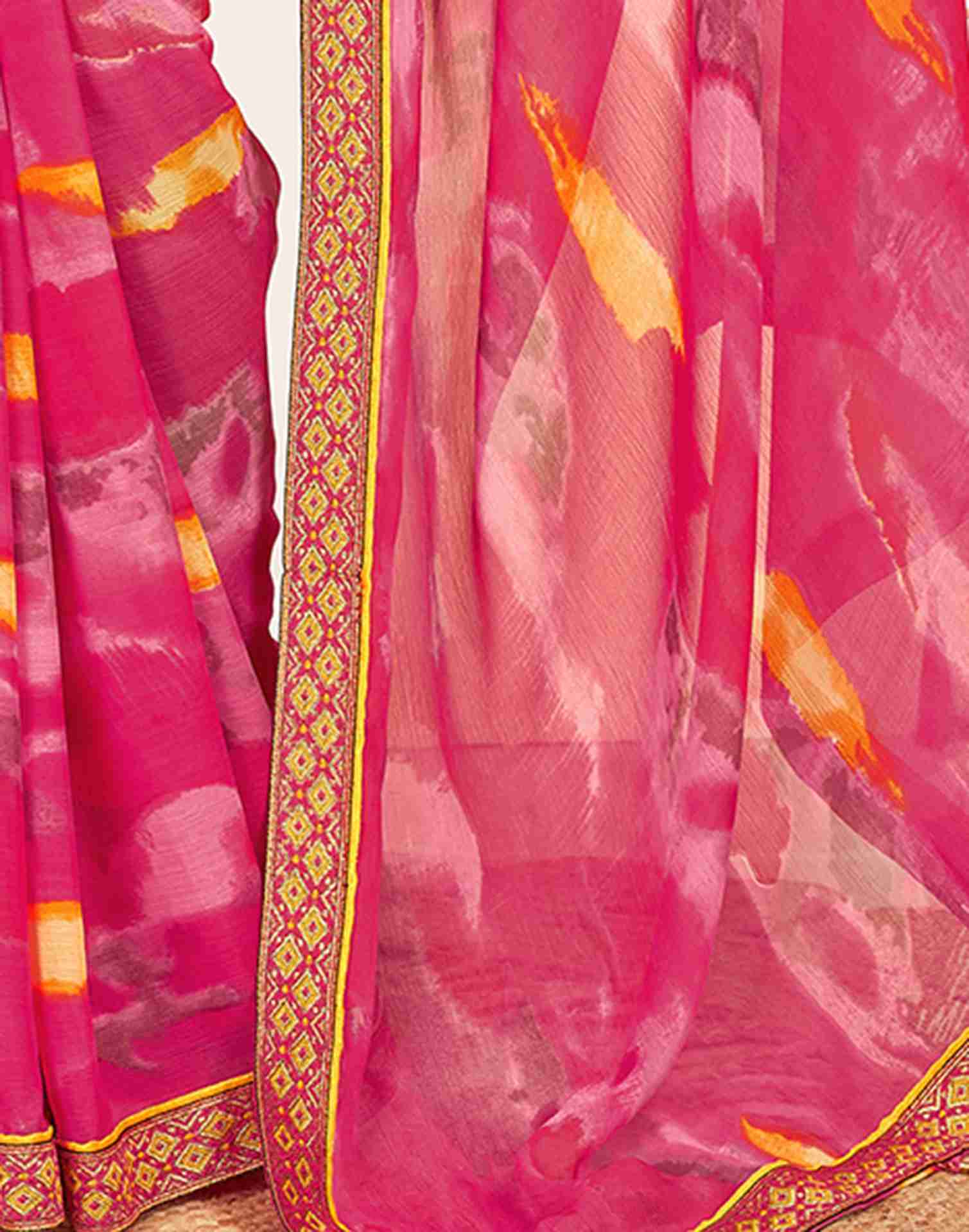 Rani Pink Chiffon Printed Saree