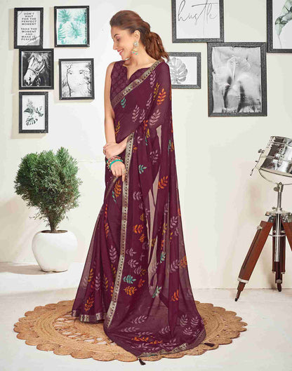 Wine Chiffon Printed Saree