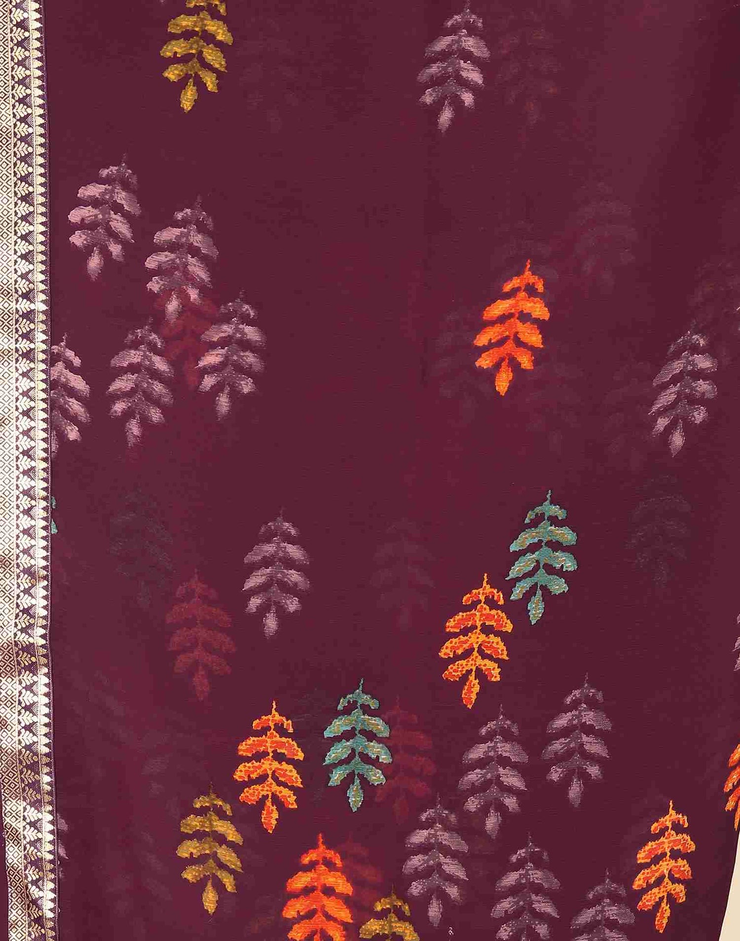 Wine Chiffon Printed Saree