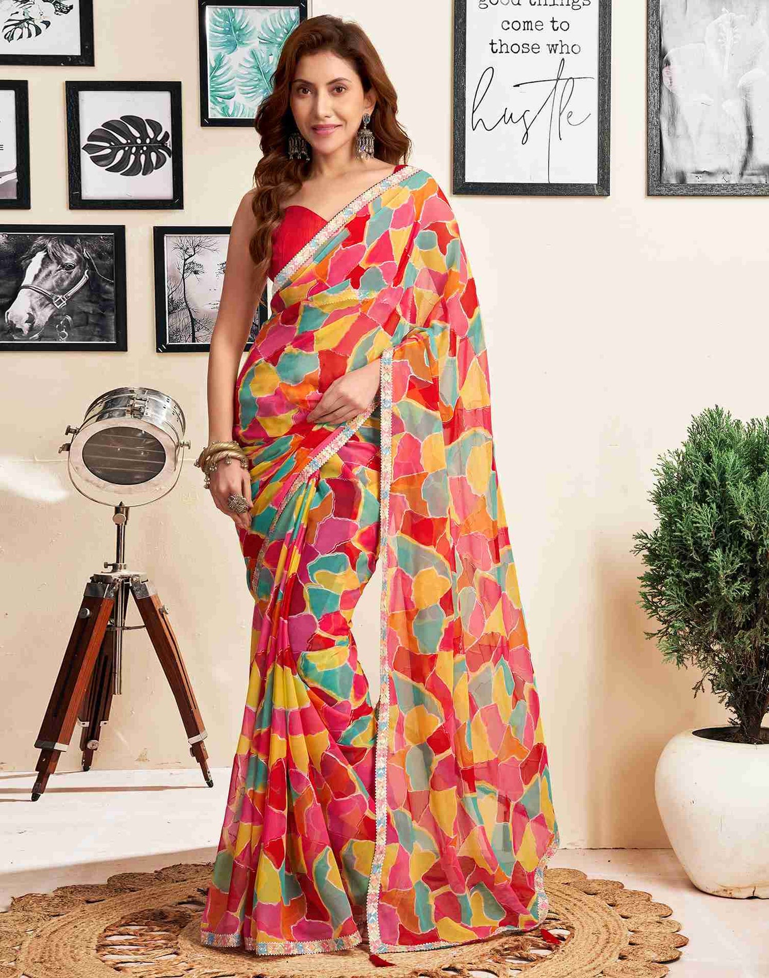 Red Georgette Printed Saree