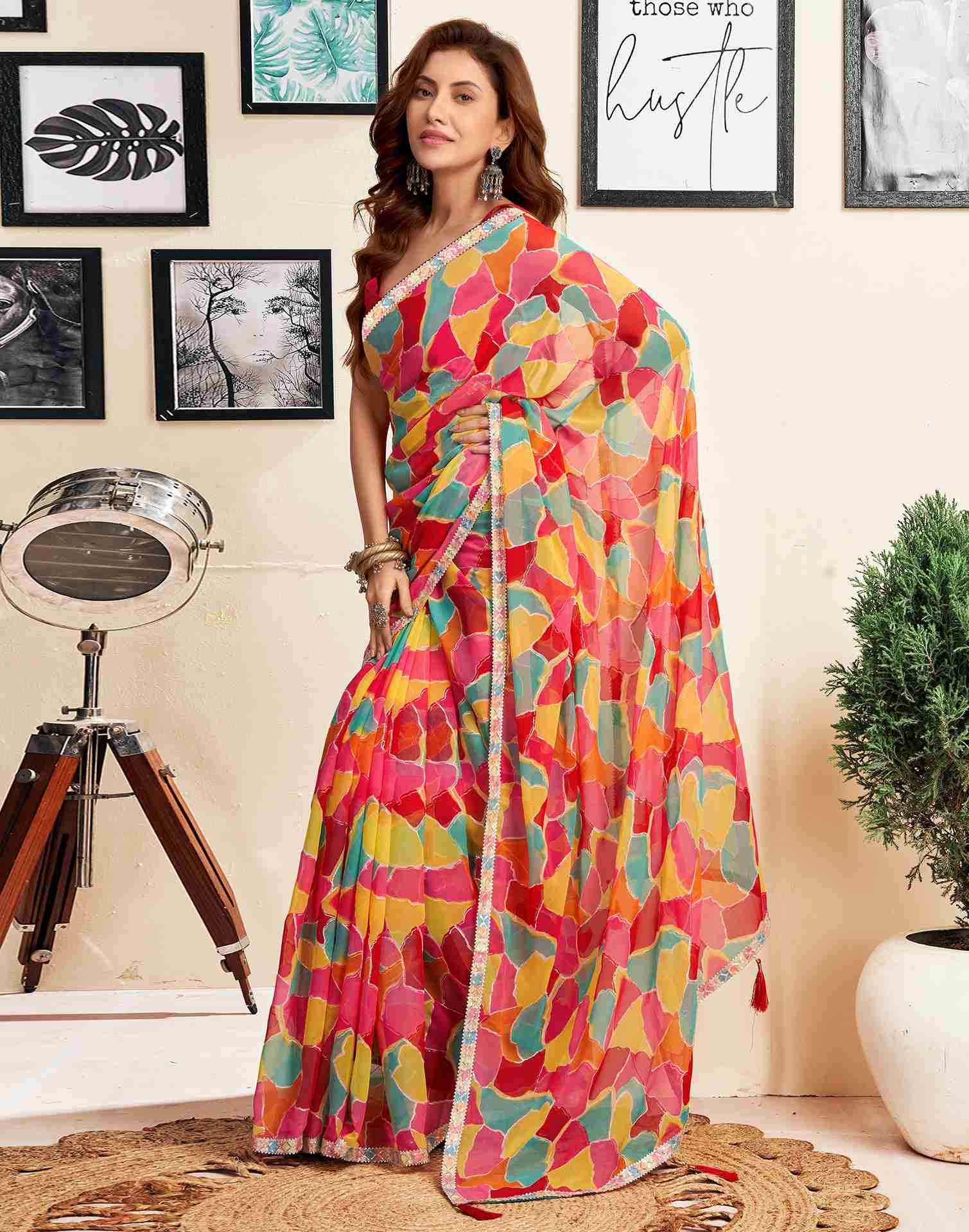 Red Georgette Printed Saree