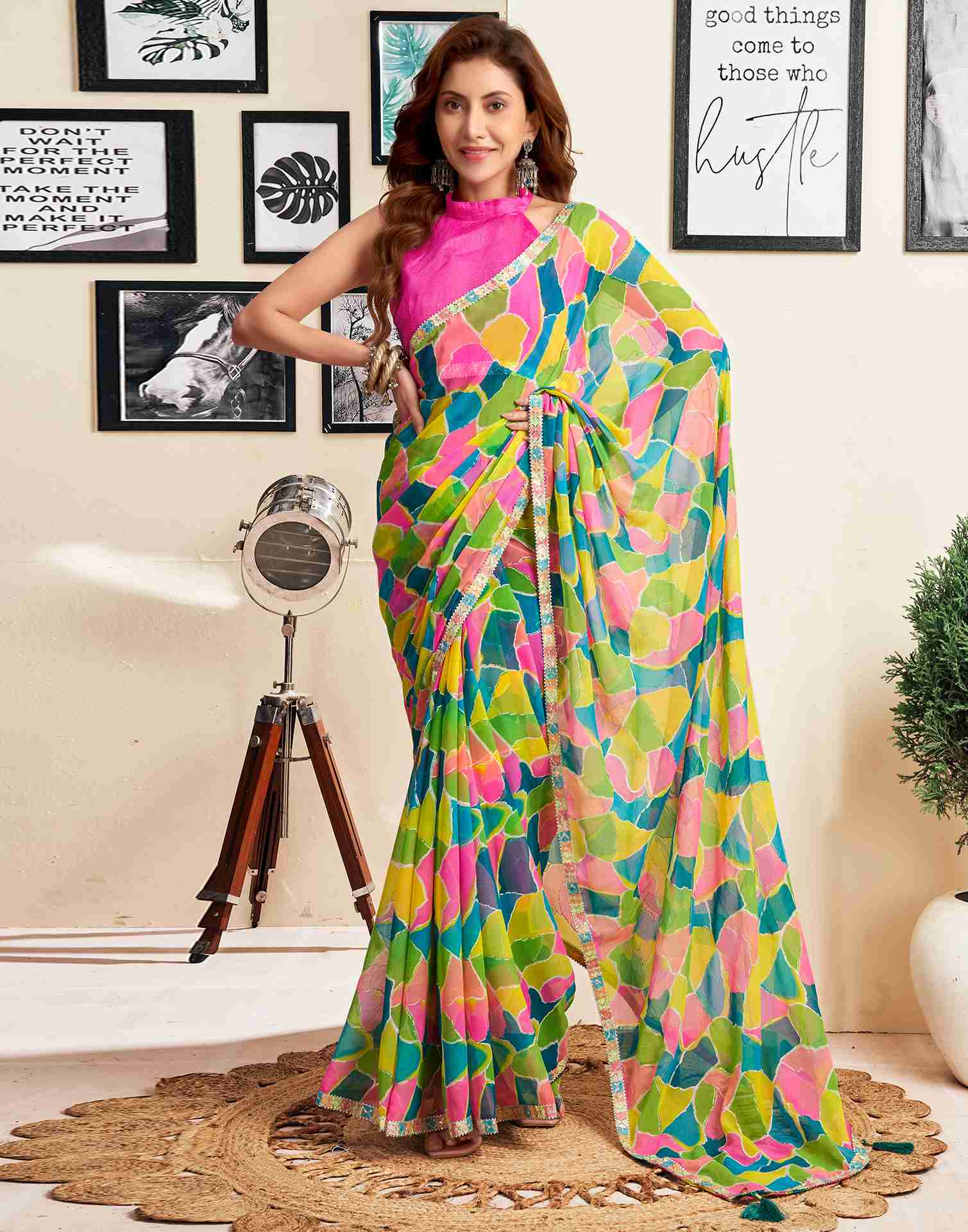 Green Georgette Printed Saree