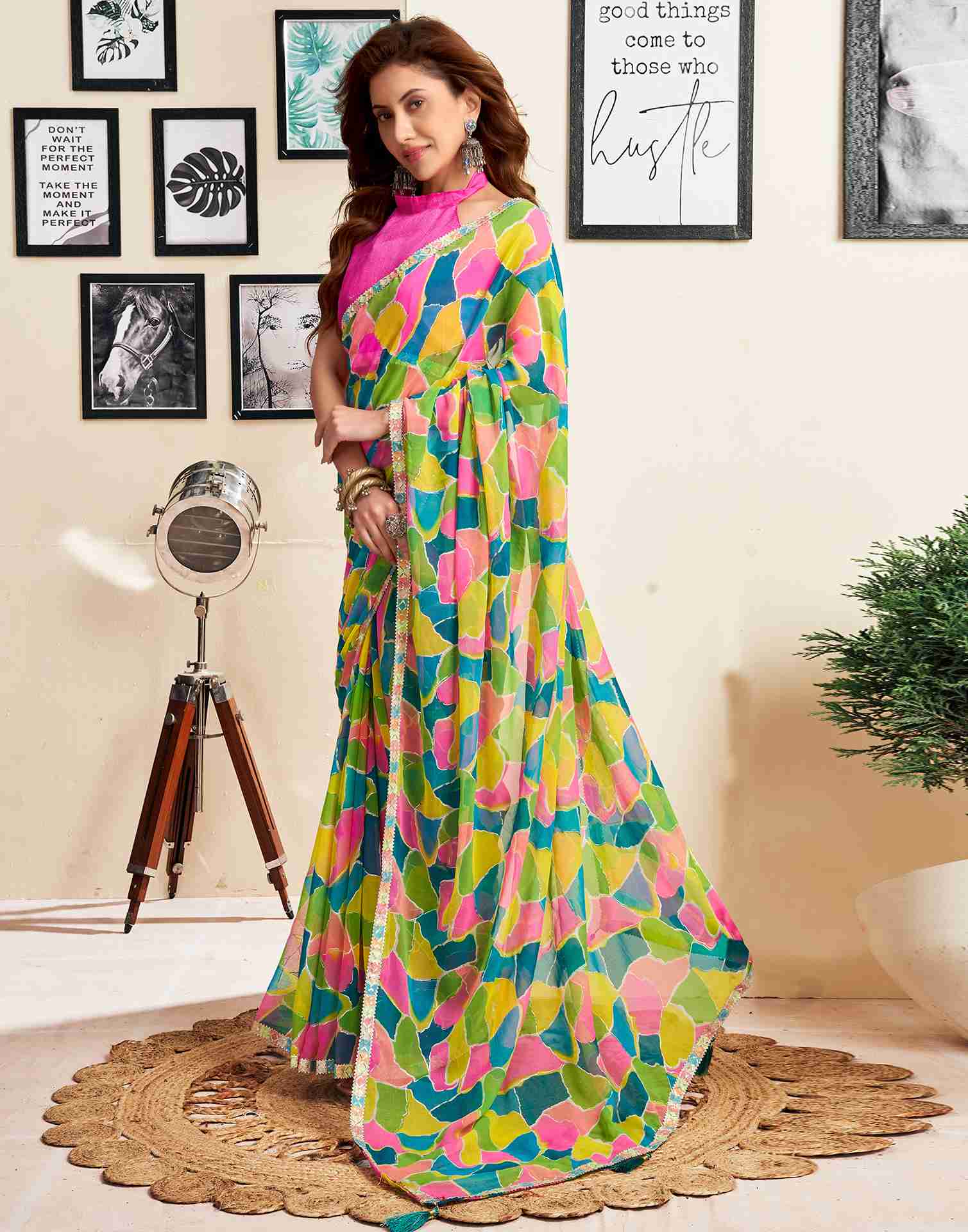 Green Georgette Printed Saree