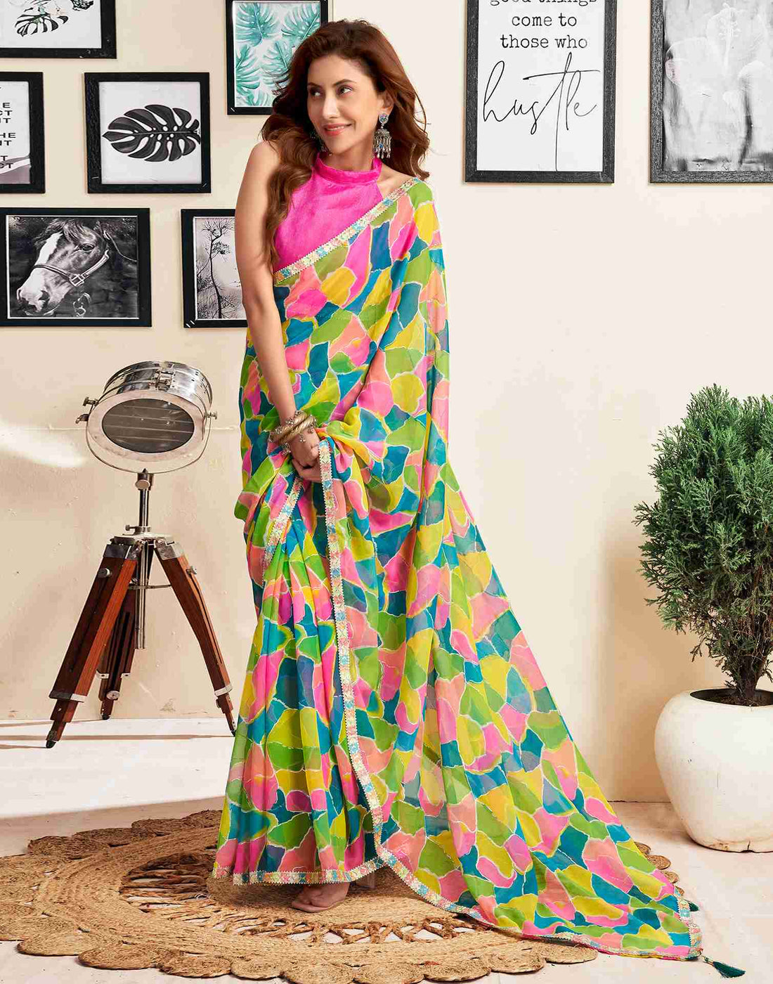 Green Georgette Printed Saree