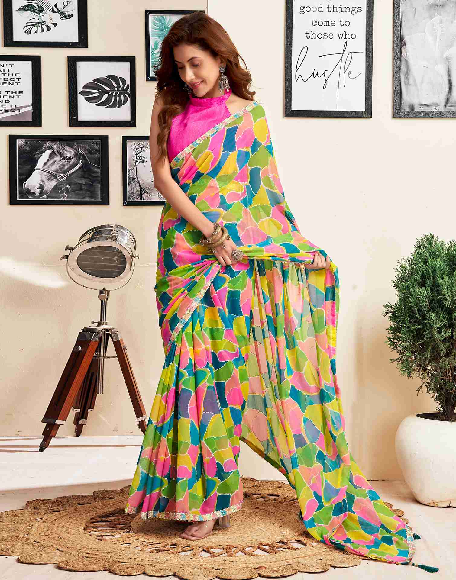 Green Georgette Printed Saree