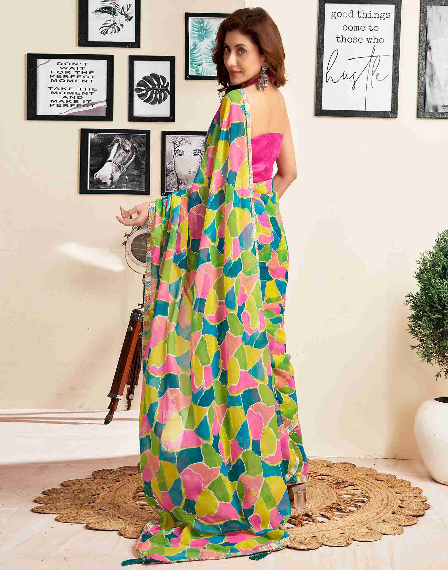 Green Georgette Printed Saree