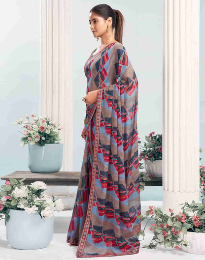 Coffee Brown Chiffon Printed Saree